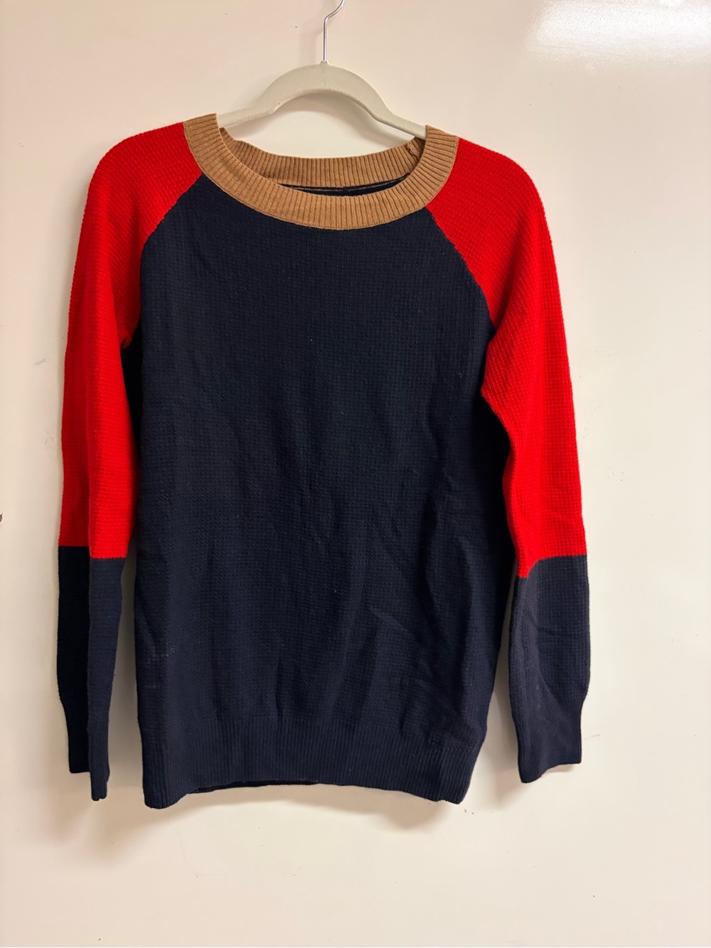 J. Crew Factory Navy, Red & Tan Colorblock Sweater